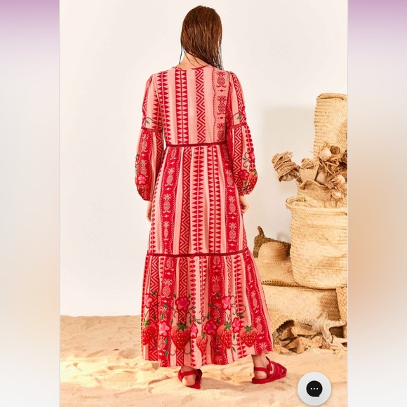 Farm Rio Red And Pink Pineapple Jacquard Dress Size M - Picture 2 of 2